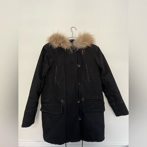 Maje Parka with fur trim hood Large